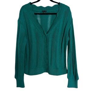 Talbots Pointelle Stitch Button Down V Neck Cardigan Green Medium